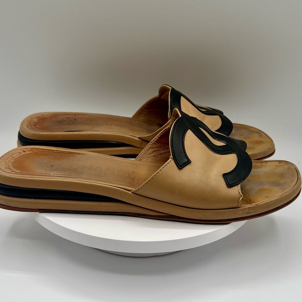 Sold! CHANEL Beige and Black Women's Sandals - Picture 6 of 8